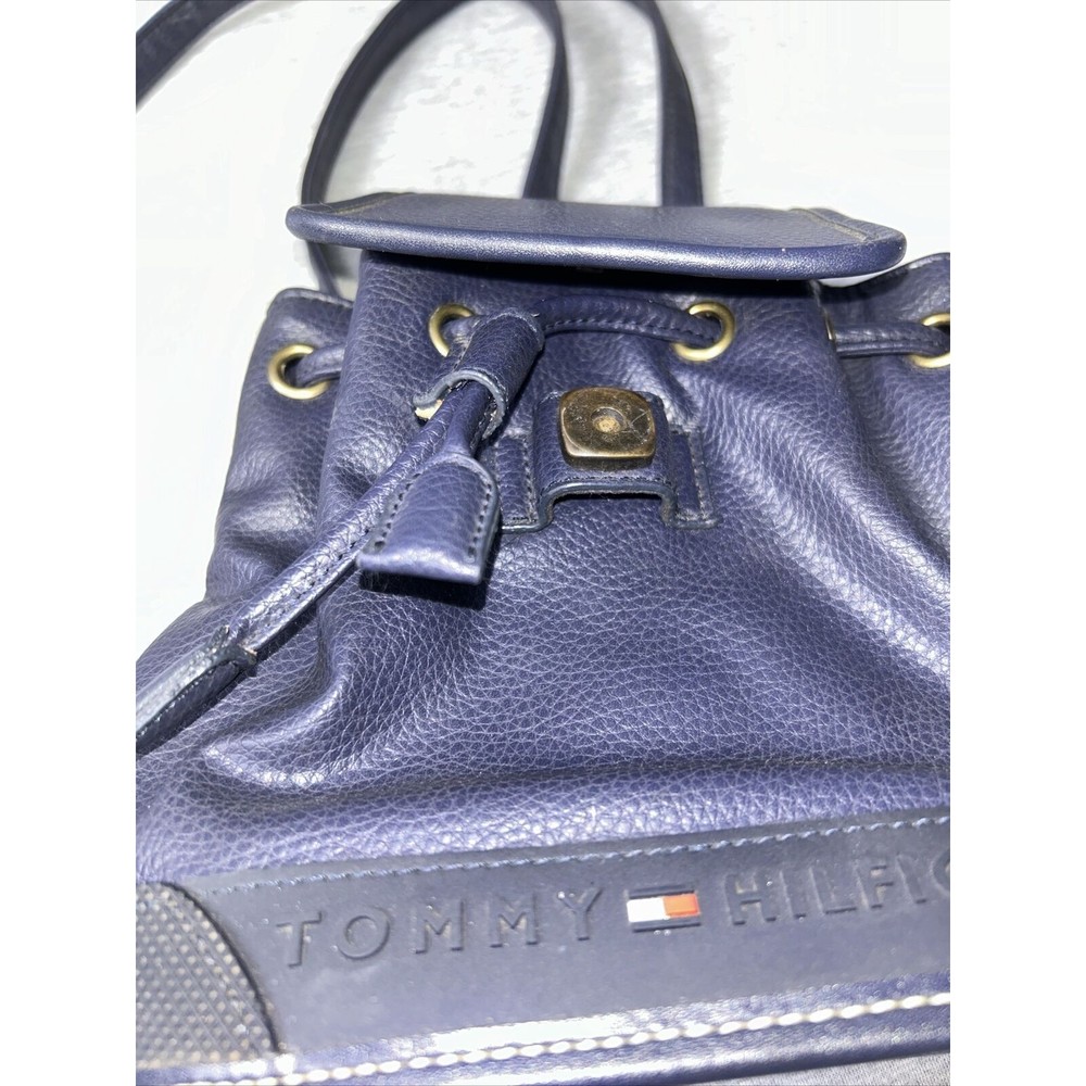 Price drop- Vintage Tommy Hilfiger Blue Pebbled Leather Backpack Purse Bag - Picture 7 of 9